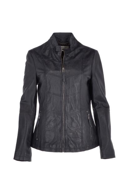 Black 'Isla' Real Leather Mandarin Collared Jacket