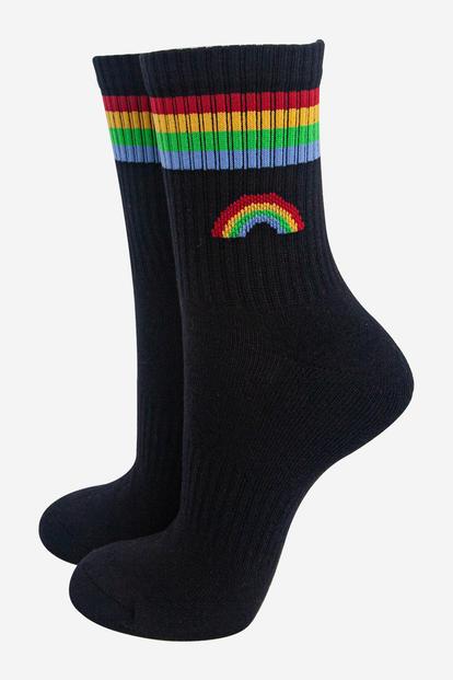 Black Rainbow Striped Sports Socks