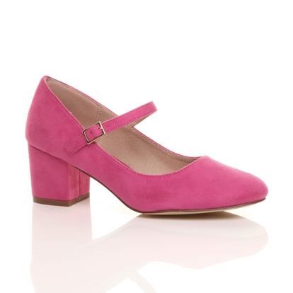 Purple Mid Block Heel Mary Jane Court Shoes
