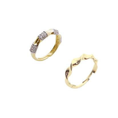 Metallic Bone And Helical Twisted Sterling Silver Adjustable Ring Stacking Set