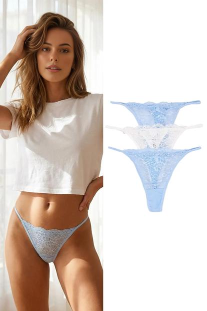 Multi 3 Pack Lace Detail Knitted Thong Briefs