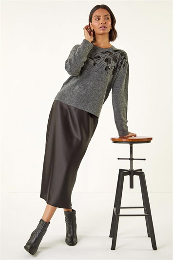 Grey Floral Sparkly Knit Jumper