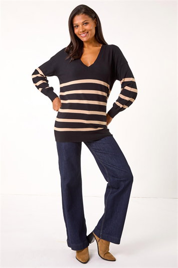 Stripe V-Neck Boyfriend Knit Jumper 16116408