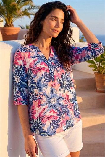 Pink Classic Floral V-Neck Top