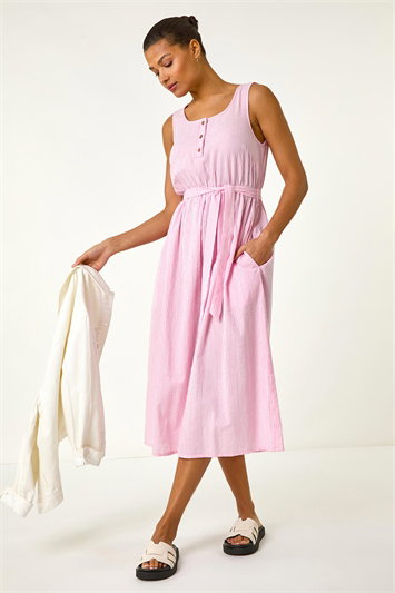 Pinstripe Belted Midi Dress 14692472