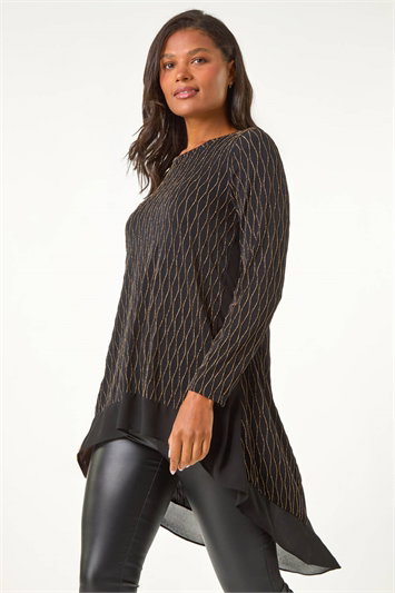 Metallic Print Chiffon Hem Stretch Top 19351233