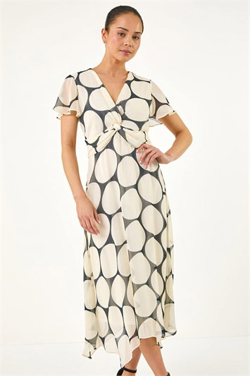 Petite Spot Print Twist Front Dress 14900908