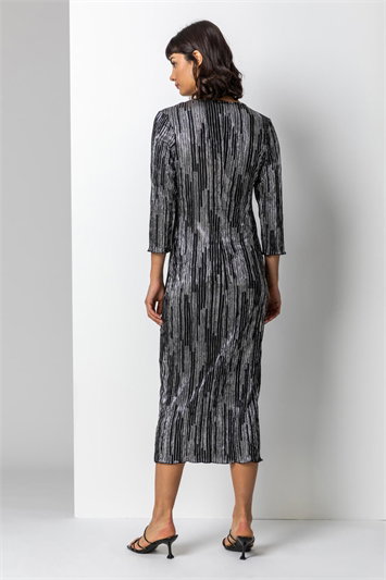 Foil Stripe Print Chiffon Plisse Midi Dress 14214185