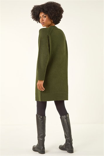 Green High Neck Ribbed Knit Dress