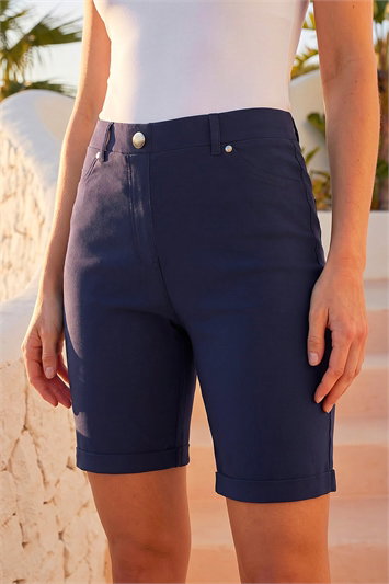 Elastic Waist Turn Up Stretch Shorts 18024860