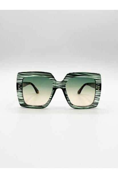 Green Oversized Square Frame In Multi Print