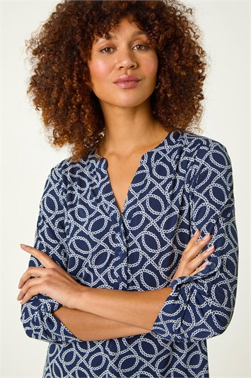 Blue Textured Abstract Print Shirt
