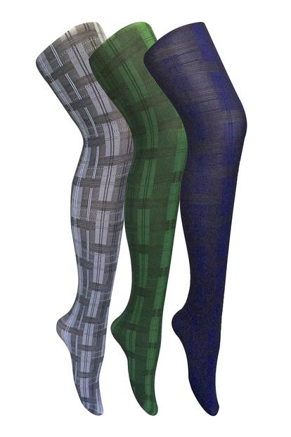Purple 3 Pair 80 Denier Soft Patterned Tights