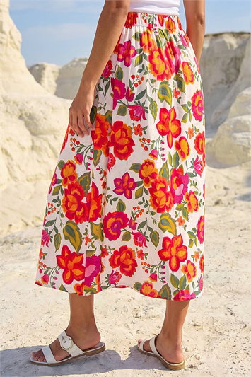 Dusk Floral Print A-Line Midi Skirt 17079064