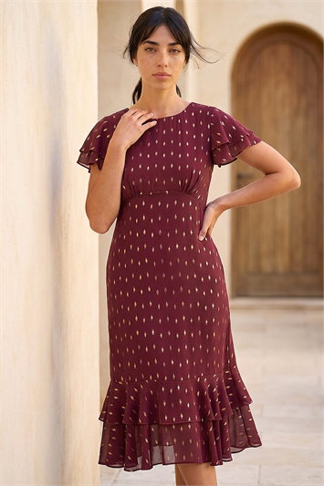 Red Petite Foil Frill Dress