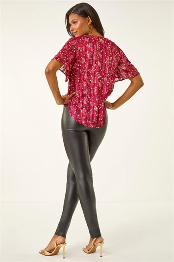 Metallic Angel Sleeve V-Neck Top 20249378
