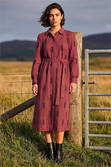 Embroidered Belted Midi Dress 14927852