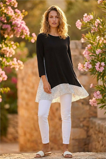 Black Polka Dot Side Split Tunic Top