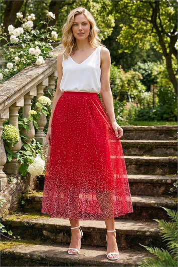 Polka Dot Print Elasticated Mesh Skirt 17039378