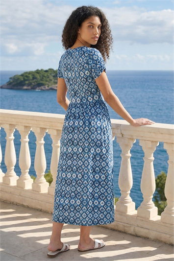 Petite Abstract Gathered Waist Dress 14905609