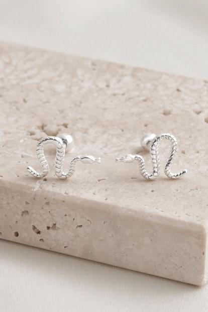 Metallic Silver Snake Cartilage Studs 20G- Pair