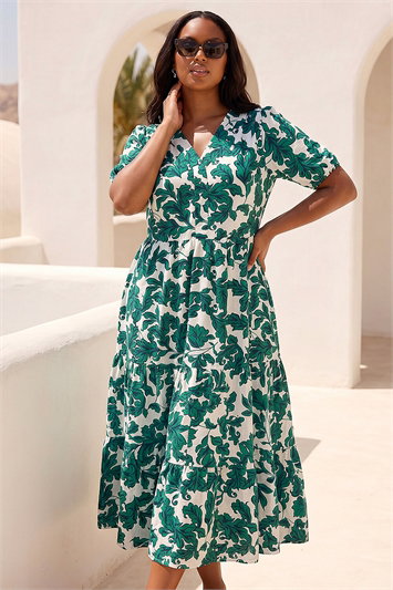 Green Curve Floral Print Dress