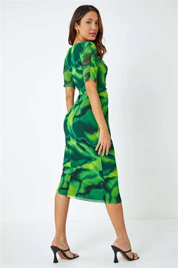 Marble Print Stretch Mesh Ruched Dress 14393234