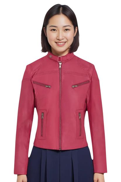 Purple Slim-Fit Leather Biker Jacket-Tulsa