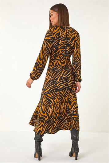 Animal Print Belt Detail Midi Dress 14675089