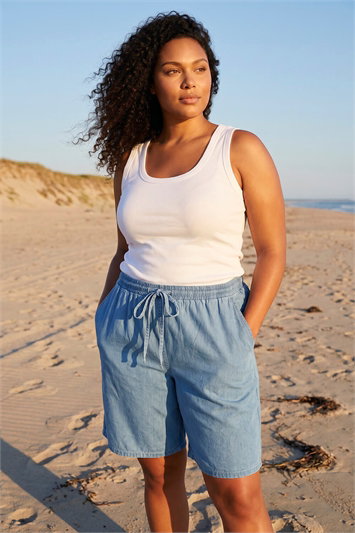 Blue Curve Tie Waist Denim Short