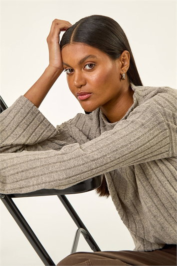 Cream High Neck Ribbed Snit Top
