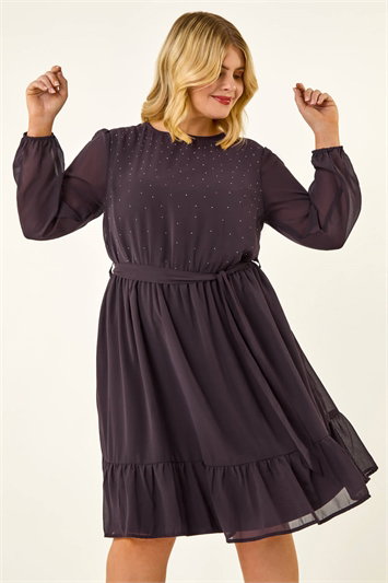 Purple Curve Hotfix Tie Waist Dress