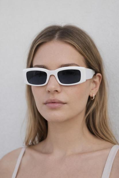 White Chunky Rectangle Sunglasses With Extra Wide Arms In White