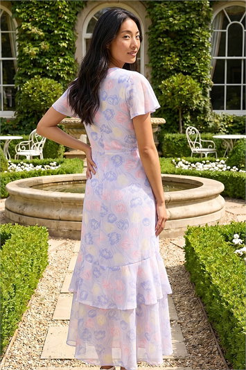 Petite Floral V-Neck Frill Midi Dress 14867548