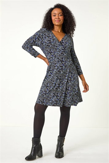 Petite Ditsy Print V-Neck Wrap Dress 14665009