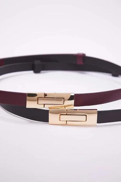 Multi Double Pack Gold Rectangular Clasp Slim Faux Leather Belt