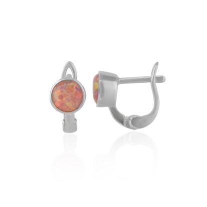 Metallic Sterling Silver High Quality Round Pink Opal Earring