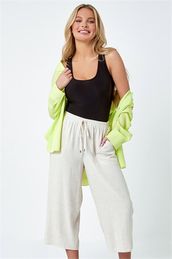 Petite Linen Blend Wide Cropped Trousers 18054459