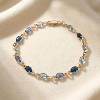 Metallic Blue Crystal Multi Gemstone Gold Plated Bracelet