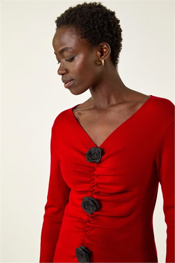 Red Rose Front Knit Top