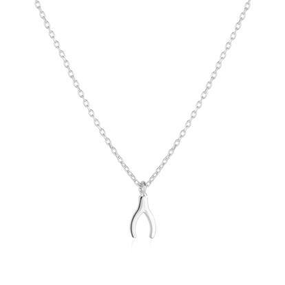 Metallic Sterling Silver Mini Wishbone Necklace