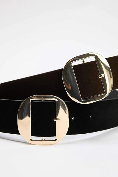 Multi Gold Circle Buckle Faux Suede Dual Tone Belt Set