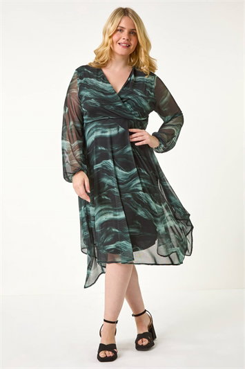 Curve Abstract Print Wrap Stretch Midi Dress 14612236