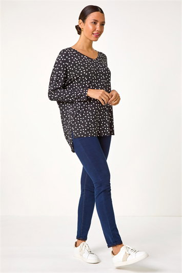 Spot Print Stretch Tunic Top 19342808