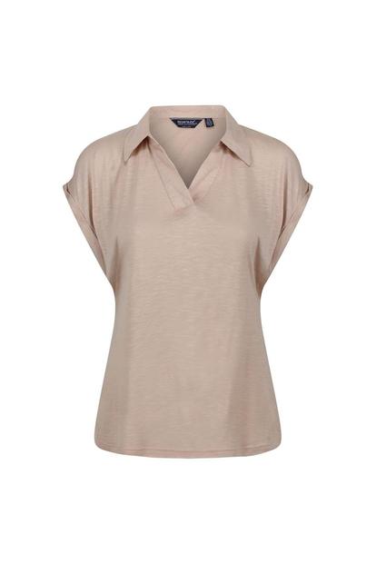 Cream Plain V Neck Short Sleeved Polo Shirt