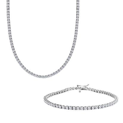Metallic Sterling Silver Large Tennis Necklace And Bracelet Set - 3Mm