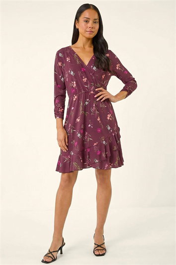 Petite Floral Wrap Frill Stretch Dress 14897395