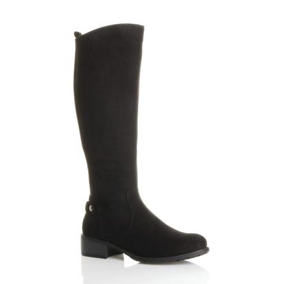 Black Low Heel Calf Riding Boots