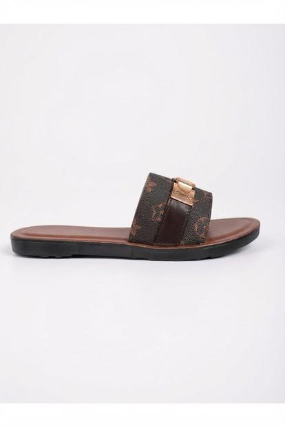 Black Amber Patterned Slider Sandals