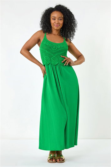 Petite Crochet Linen Blend Midi Dress 14653834